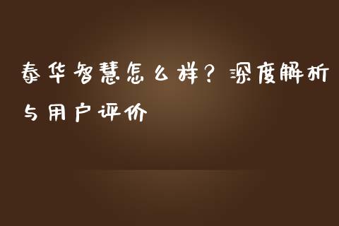 泰华智慧怎么样？深度解析与用户评价_https://wap.langutaoci.com_金融服务_第1张