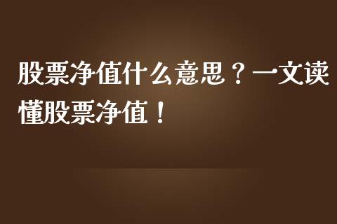 股票净值什么意思？一文读懂股票净值！_https://wap.langutaoci.com_今日财经_第1张