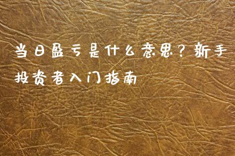 当日盈亏是什么意思？新手投资者入门指南_https://wap.langutaoci.com_期货行情_第1张