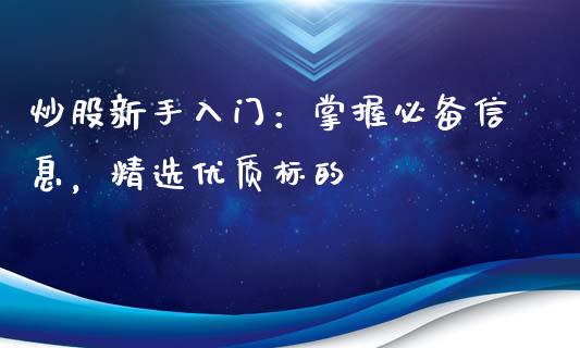 炒股新手入门：掌握必备信息，精选优质标的_https://wap.langutaoci.com_金融服务_第1张