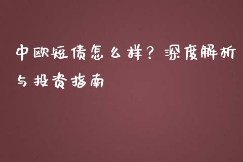 中欧短债怎么样？深度解析与投资指南_https://wap.langutaoci.com_货币市场_第1张