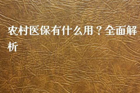 农村医保有什么用？全面解析_https://wap.langutaoci.com_货币市场_第1张