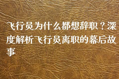飞行员为什么都想辞职？深度解析飞行员离职的幕后故事_https://wap.langutaoci.com_金融服务_第1张