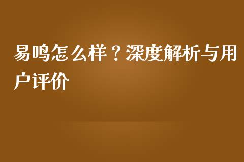 易鸣怎么样？深度解析与用户评价_https://wap.langutaoci.com_外汇论坛_第1张