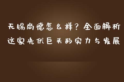 无锡尚德怎么样？全面解析这家光伏巨头的实力与发展_https://wap.langutaoci.com_金融服务_第1张